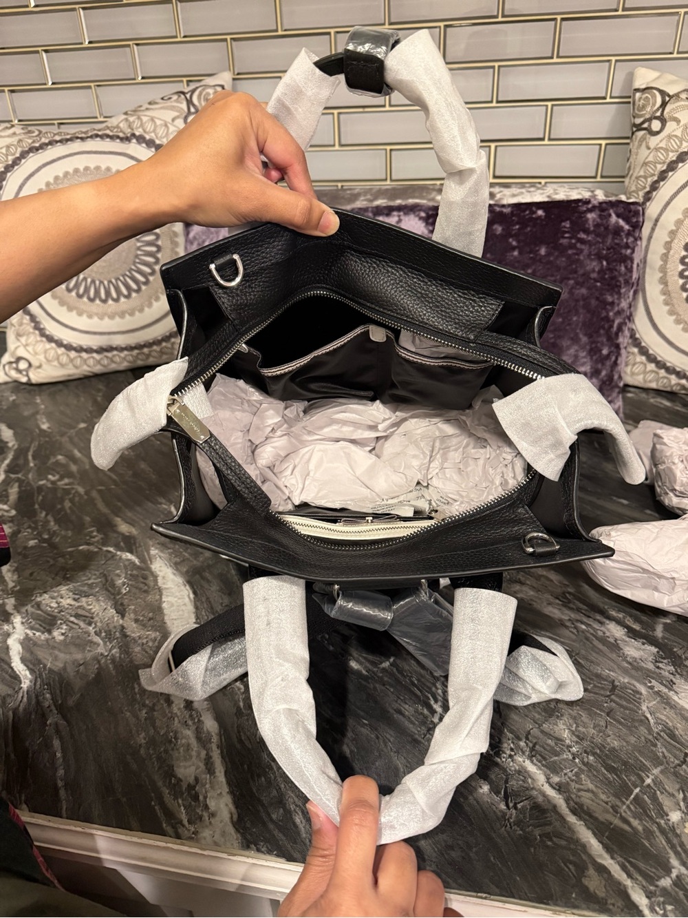 HENRI BENDEL RIVINGTON Black Leather Convertible Backpack Tote, Silver Hardware - Picture 4 of 4